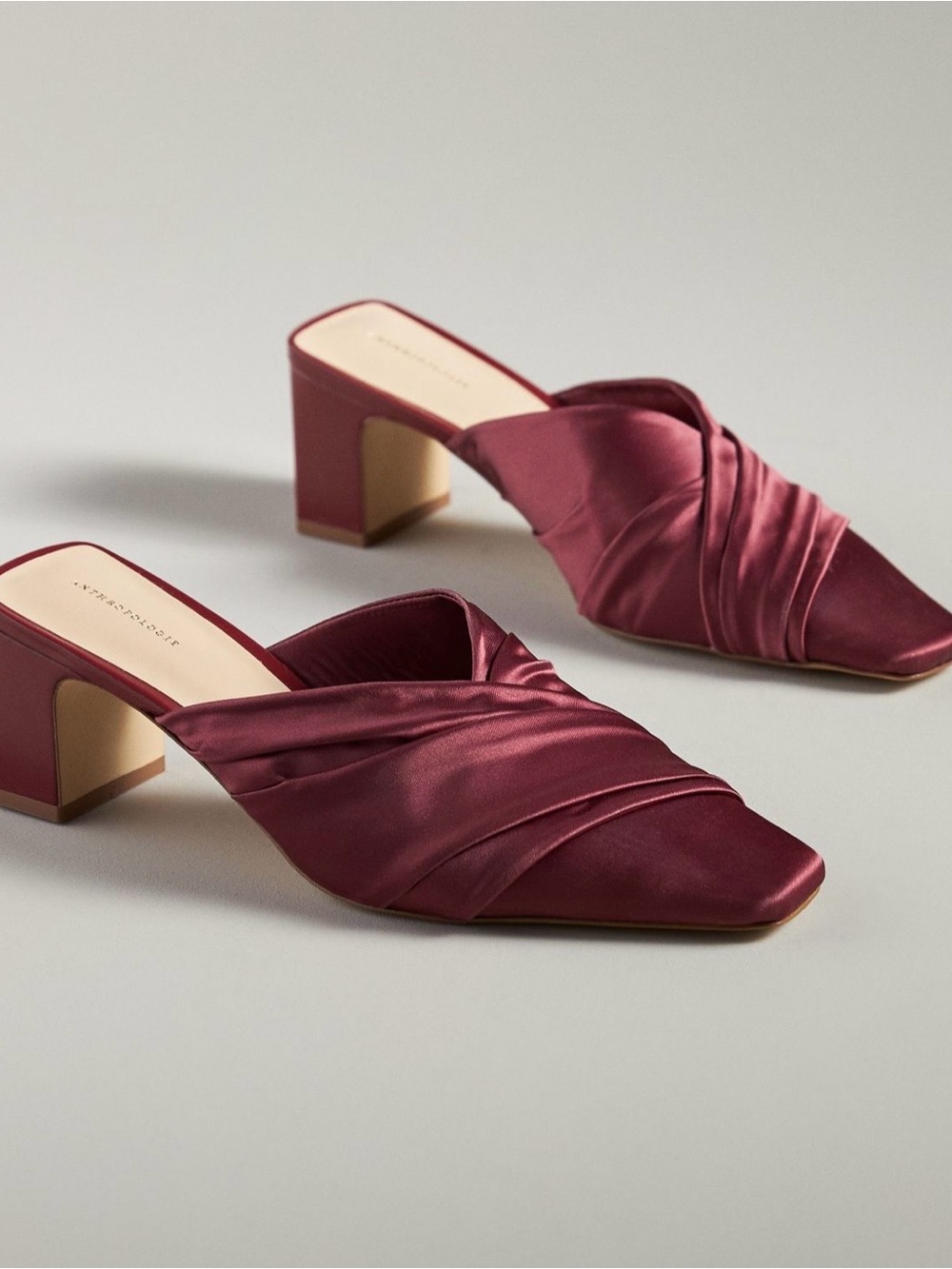 Anthropologie Satin Burgundy Square-Toe Mules - Picture 3 of 12